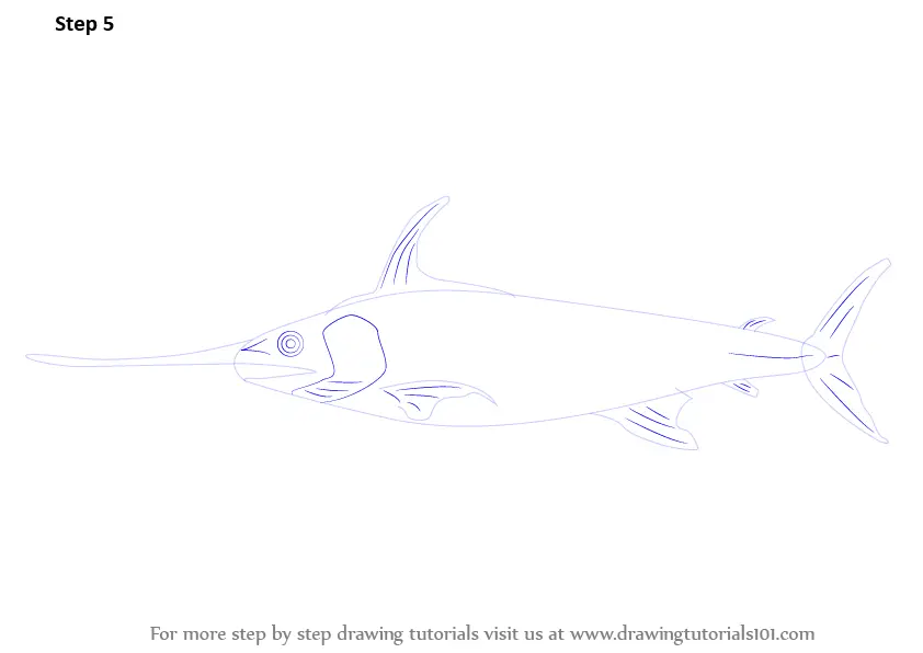 Learn How to Draw a Sword Fish (Fishes) Step by Step Drawing Tutorials
