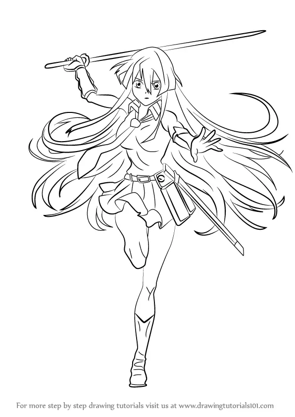 Akame Kill Ga Tatsumi Coloring Dibujos Draw Drawing Anime Step Sketch Templ...