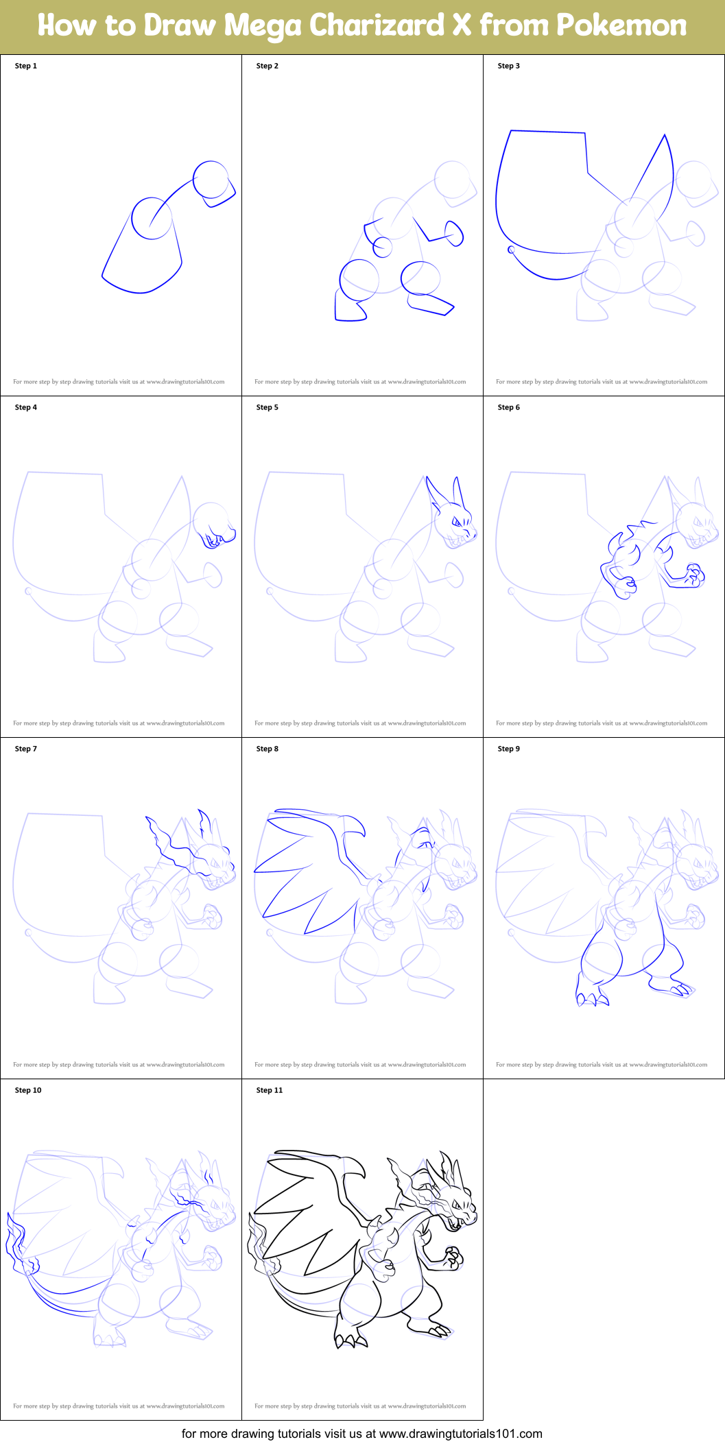 How To Draw Mega Charizard X From Pokemon Printable Step By Step The Best Porn Website