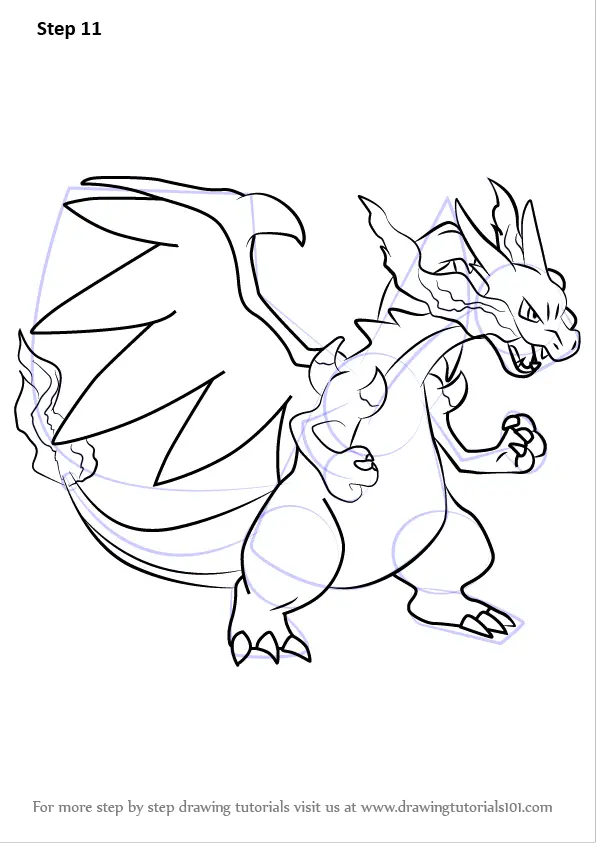 How To Draw Mega Charizard X From Pokemon Printable Step By Step Porn
