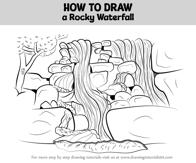 How To Draw A Rocky Waterfall Waterfalls Step By Step