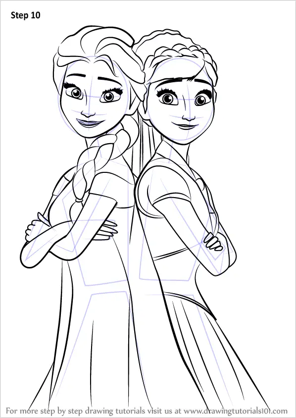 Learn How to Draw Elsa and Anna from Frozen Fever (Frozen Fever) Step