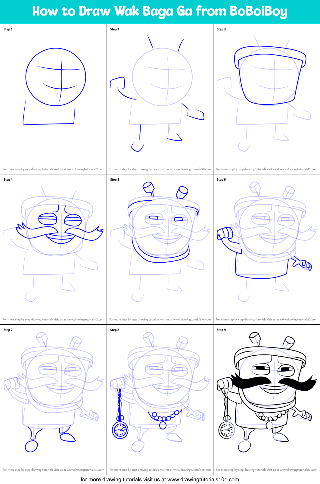 How To Draw Wak Baga Ga From BoBoiBoy Printable Step By Step Drawing