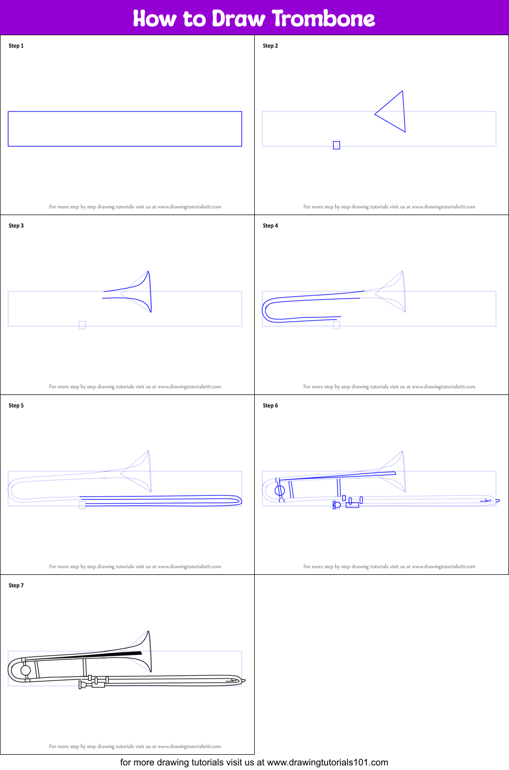 How to Draw Trombone printable step by step drawing sheet