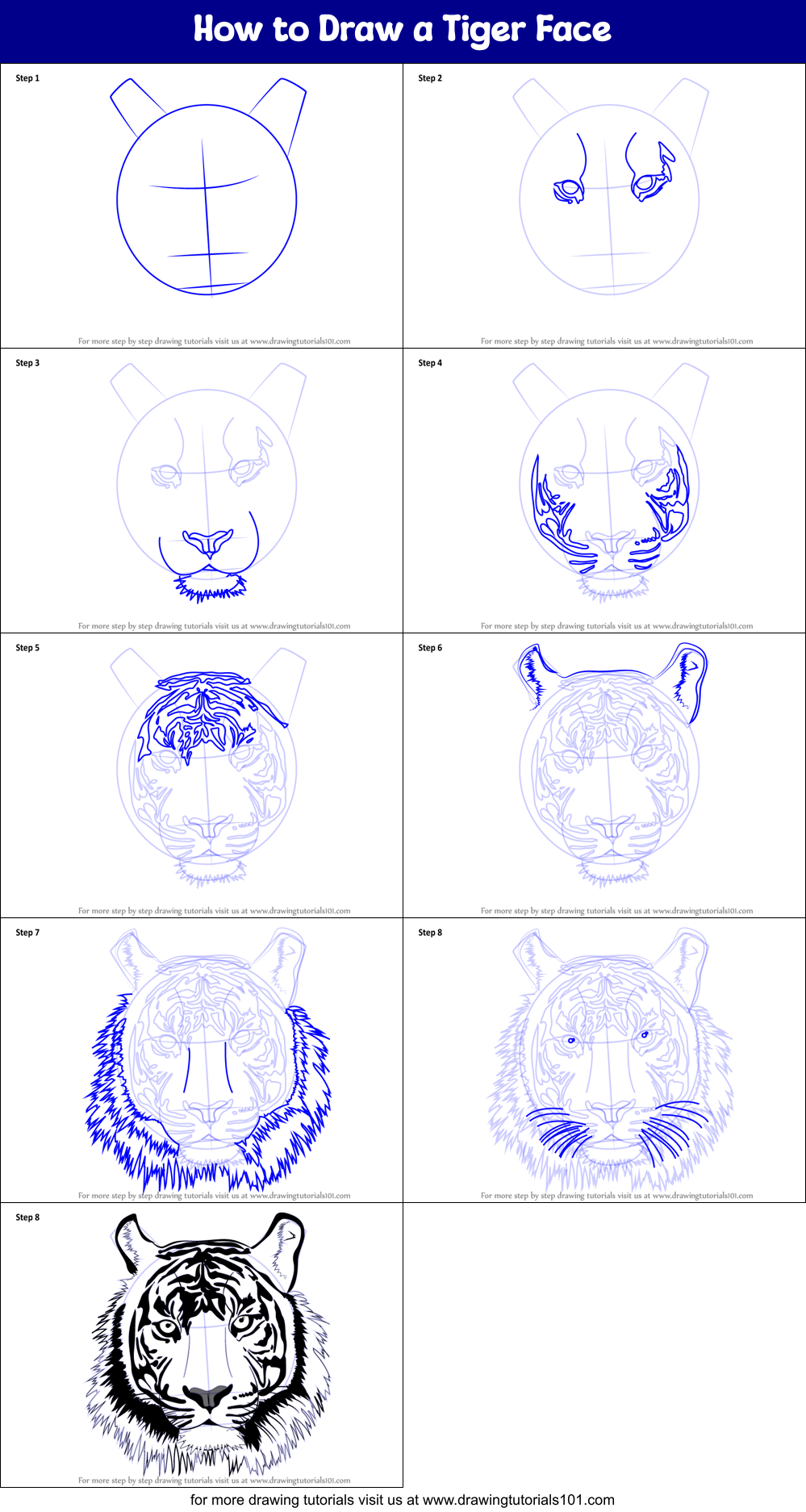 how to draw a tiger face step by step