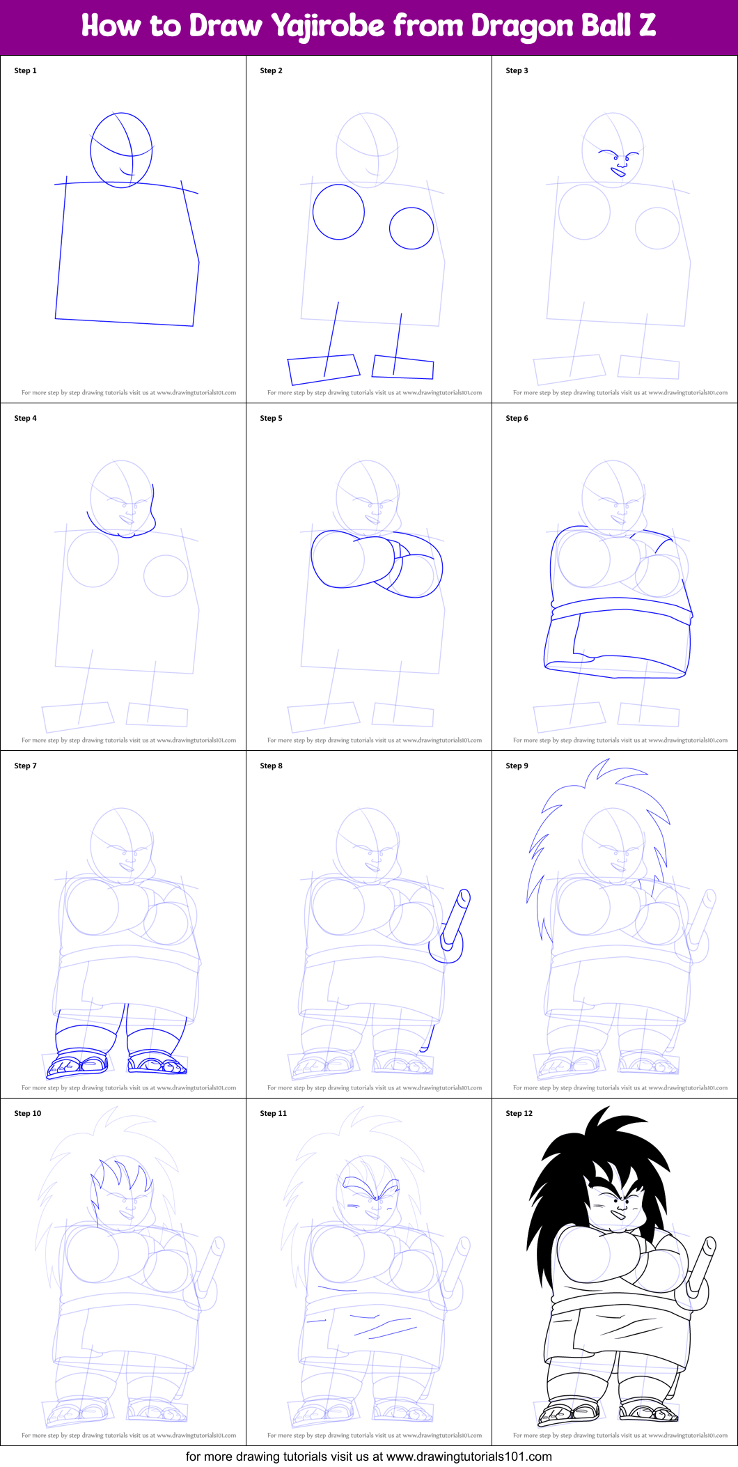 How To Draw Yajirobe From Dragon Ball Z Printable Step By Step Drawing Sheet Drawingtutorials101 Com