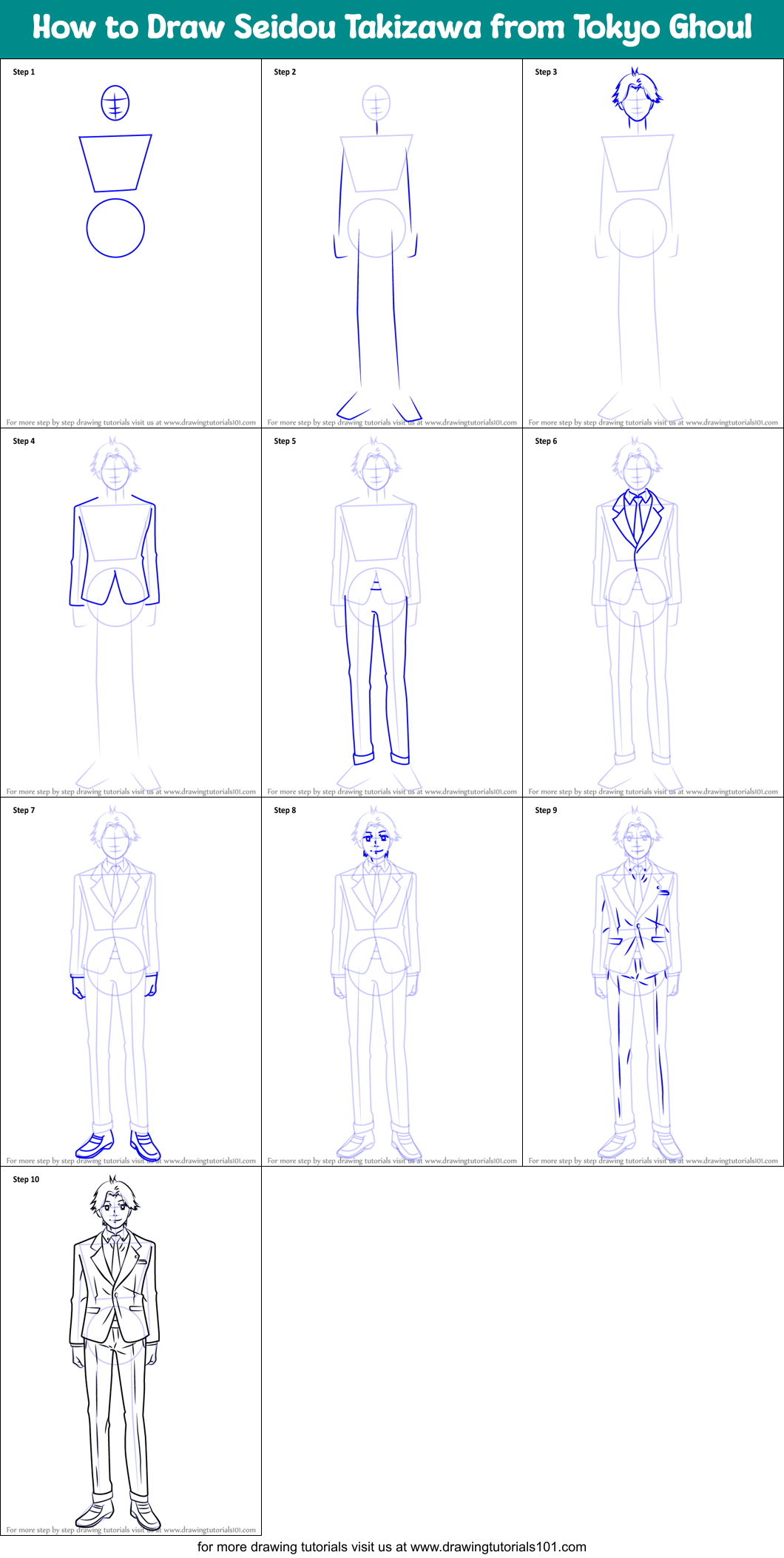 How To Draw Seidou Takizawa From Tokyo Ghoul Printable Step By Step Drawing Sheet Drawingtutorials101 Com