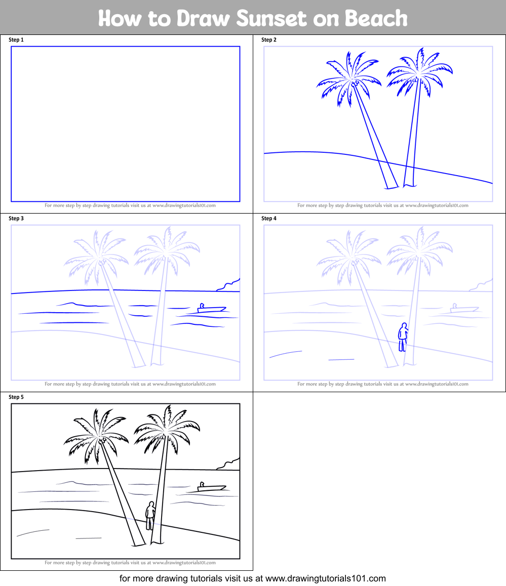 how to draw a beach sunset