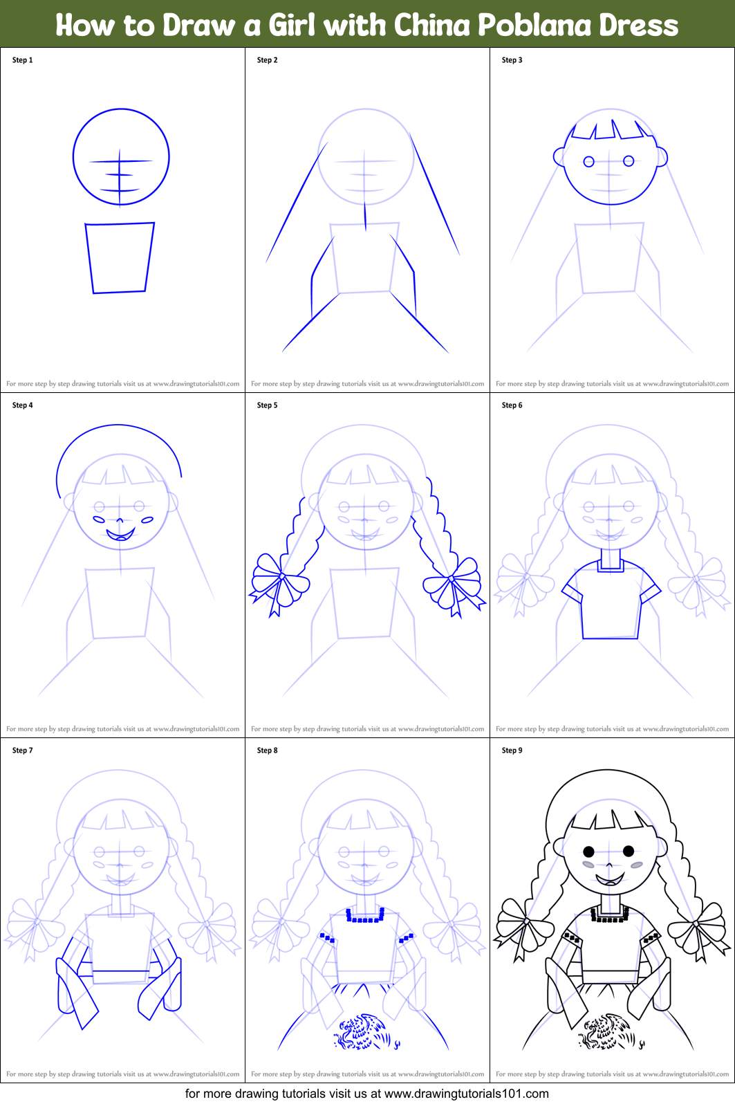how to draw a girl with a dress step by step