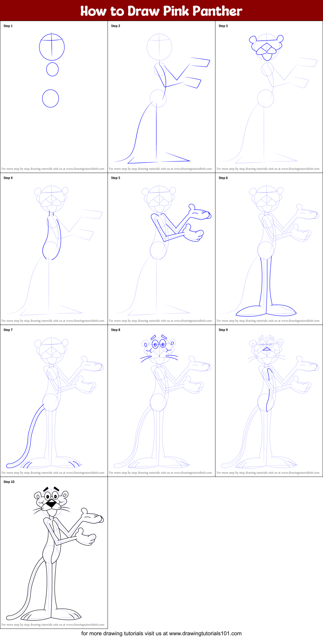 How to Draw the Pink Panther  Disney drawing tutorial, Pink