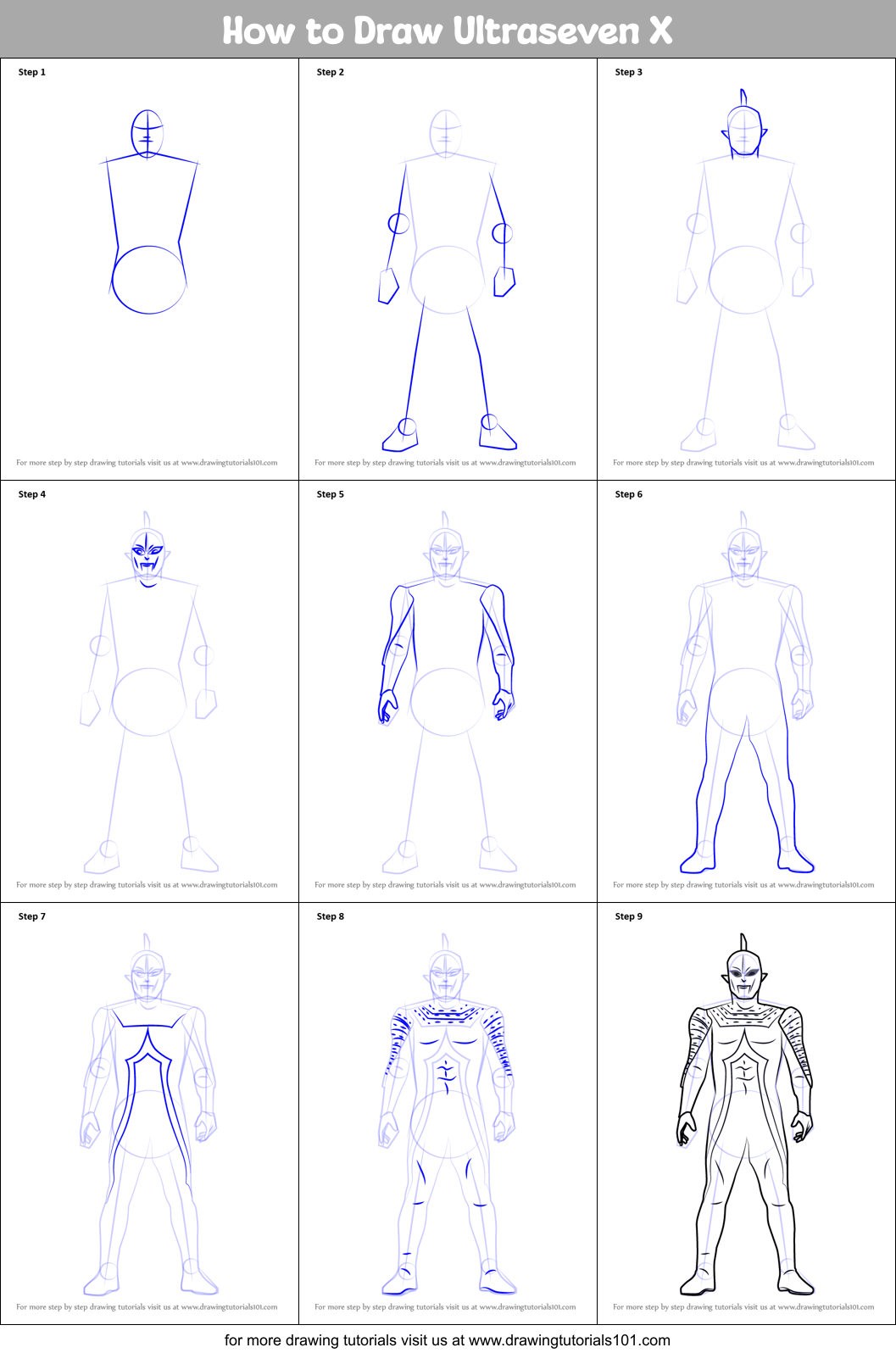 how to draw ultraseven x printable step by step drawing sheet drawingtutorials101 com