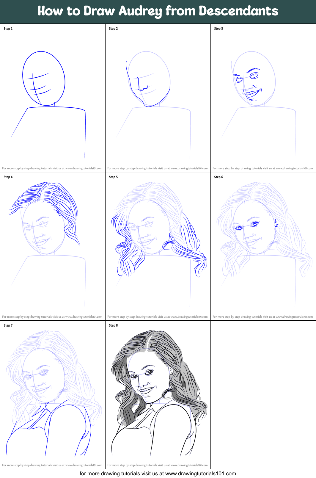how to draw audrey from descendants printable step by step drawing sheet drawingtutorials101 com