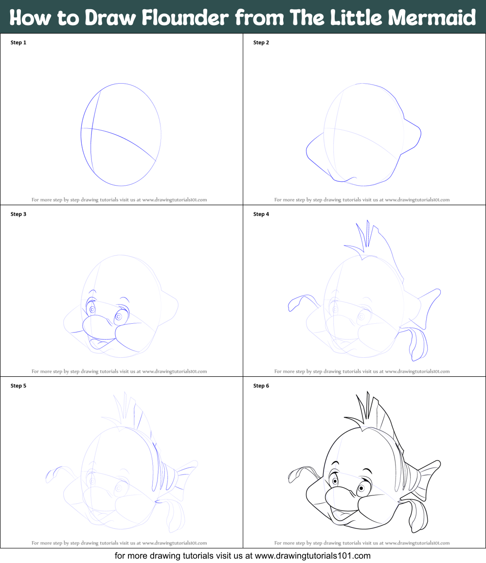 how to draw flounder and ariel