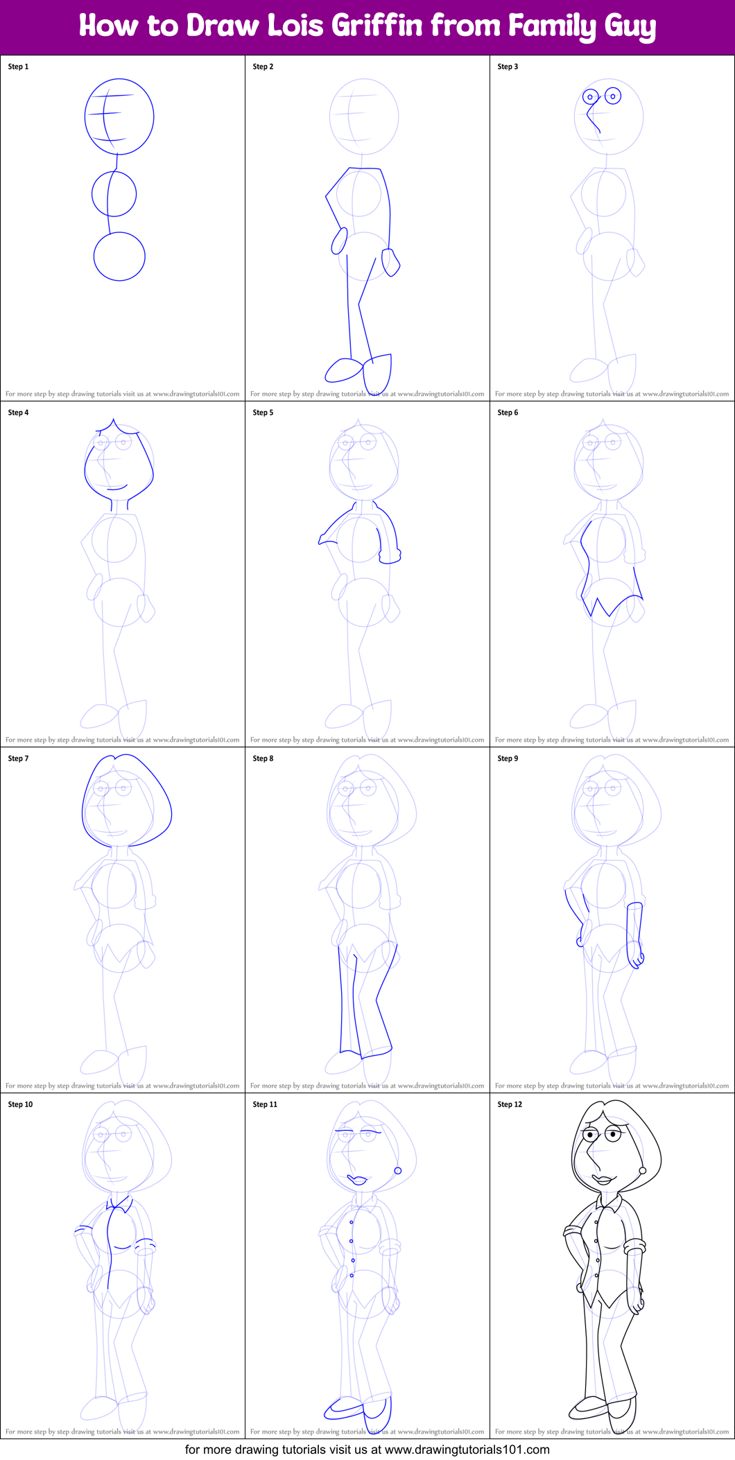 how to draw lois griffin step by step