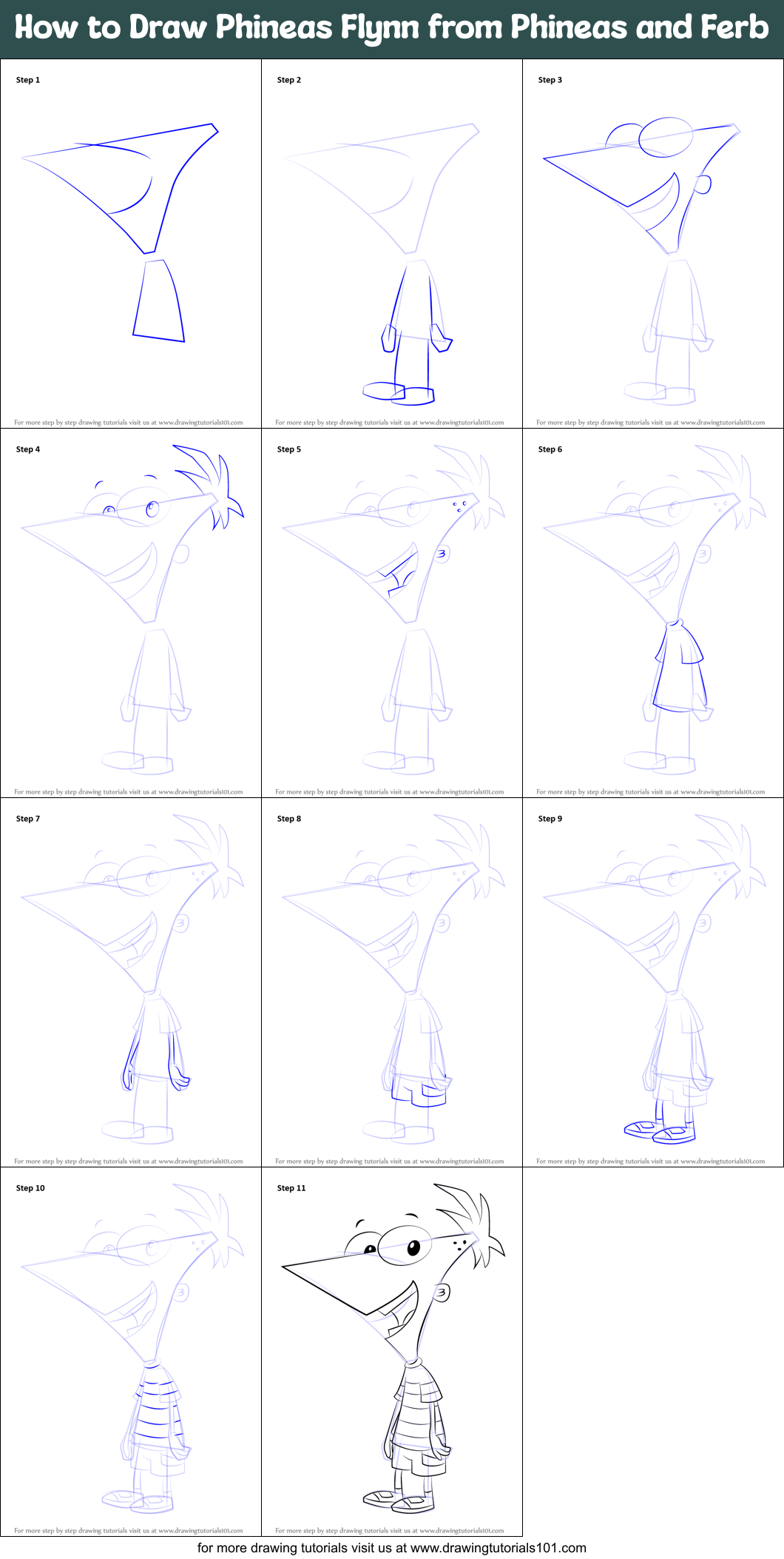 how to draw phineas