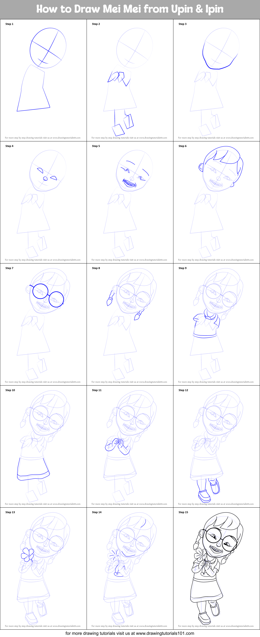 How To Draw Mei Mei From Upin Ipin Printable Step By Step Drawing Sheet Drawingtutorials101 Com