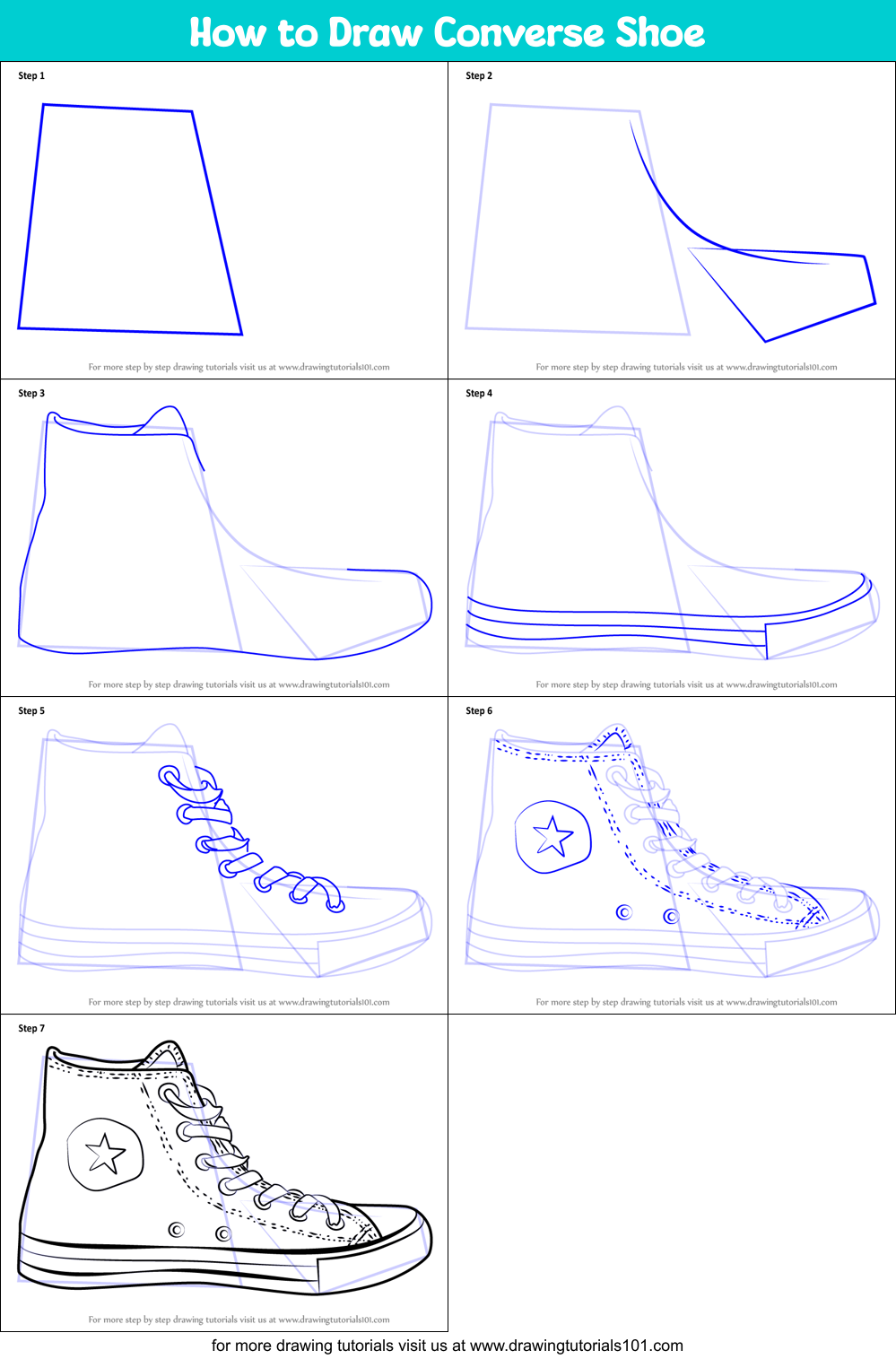 How to Draw Converse Shoe printable step by step drawing sheet :  DrawingTutorials101.com