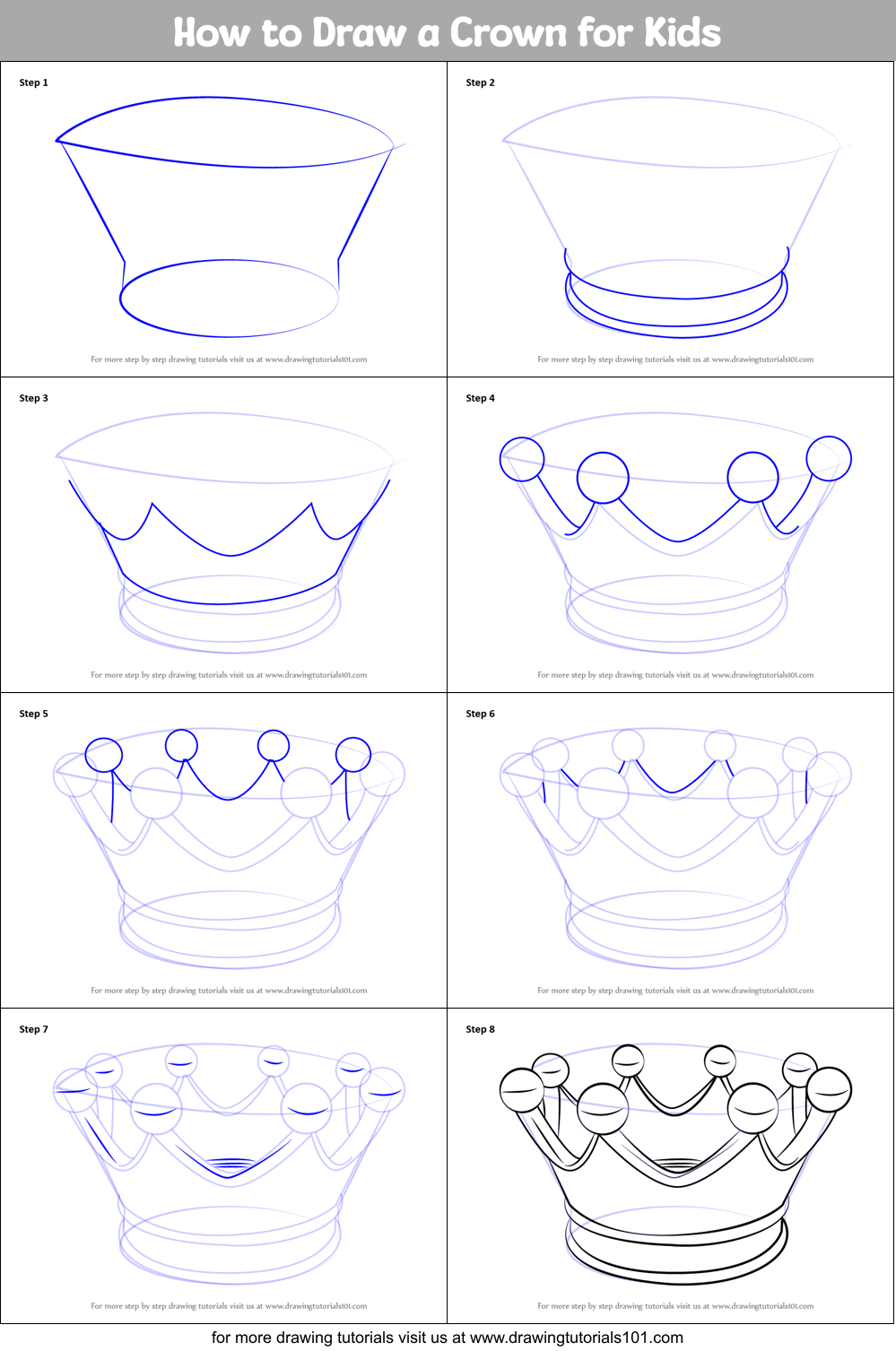 how to draw a crown step by step for kids