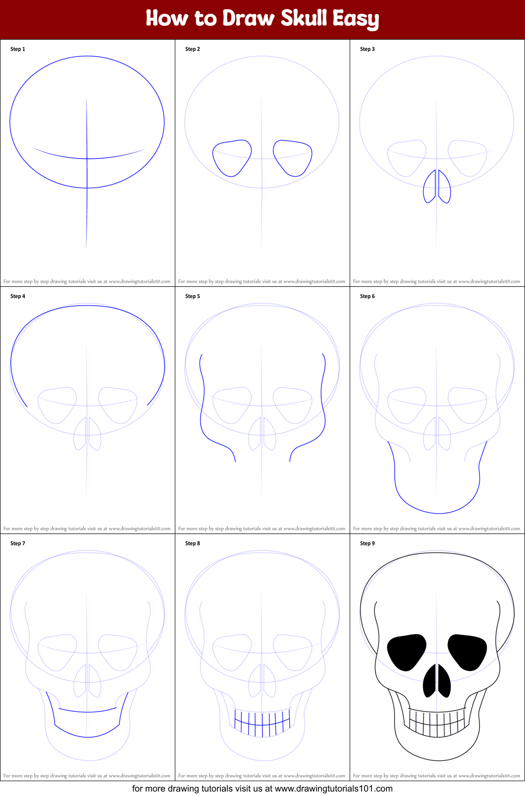 easy skull drawings step by step