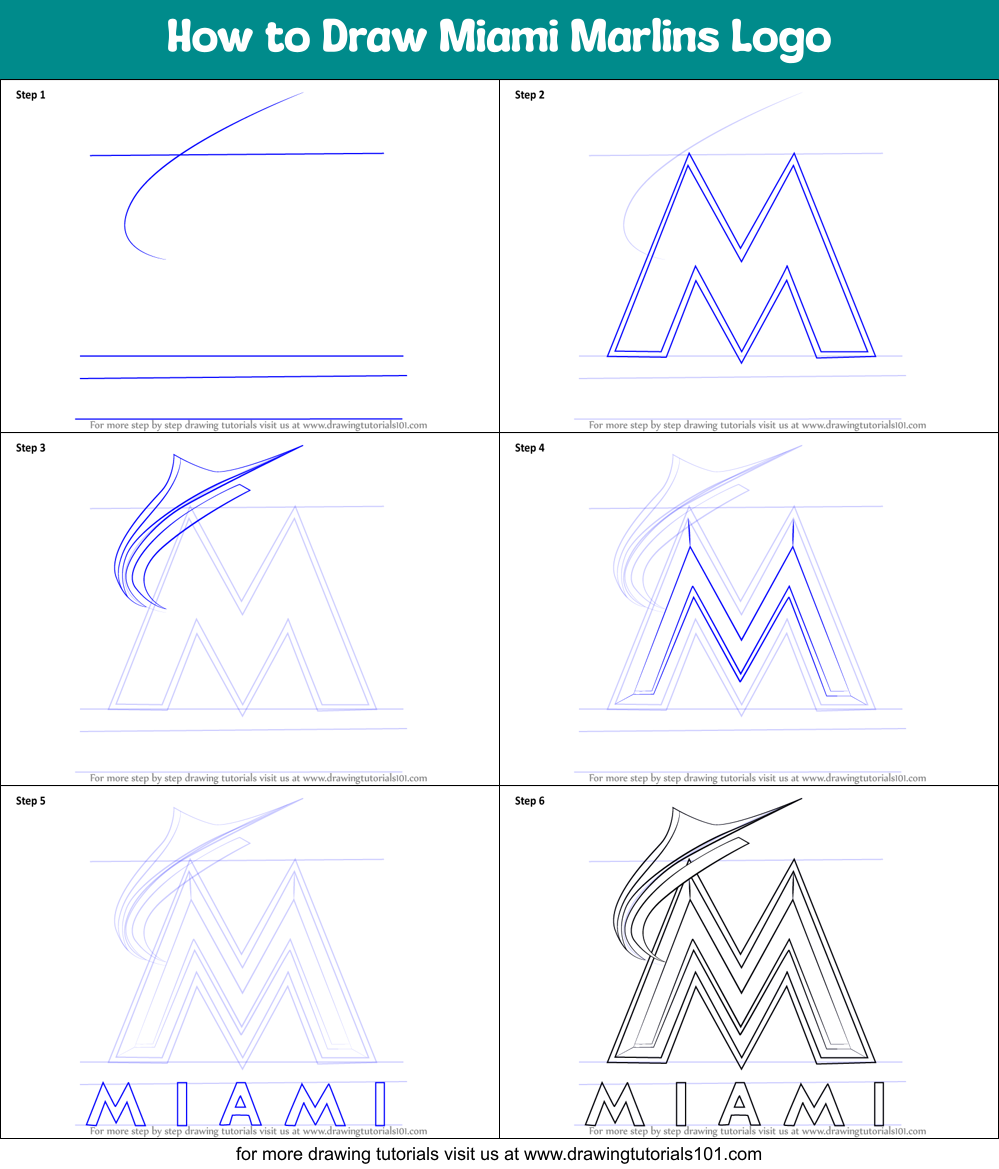 Learn How to Draw Miami Marlins Logo (MLB) Step by Step : Drawing Tutorials