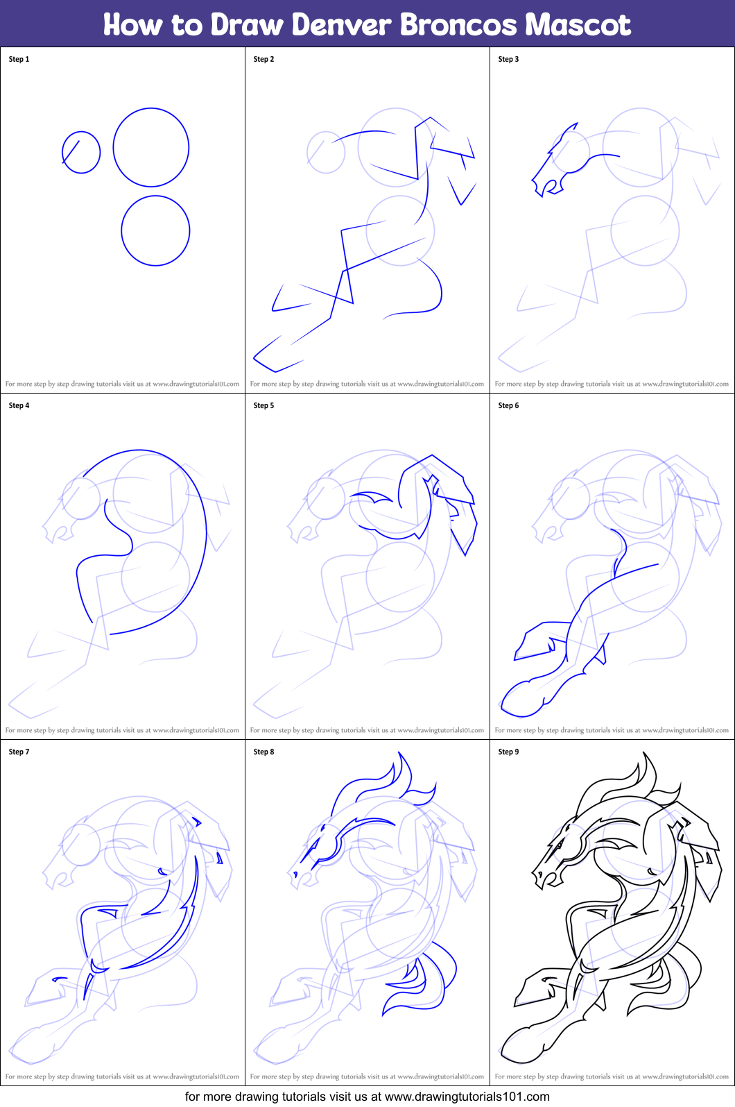 How to Draw The Denver Broncos Logo Step by Step, by hand 