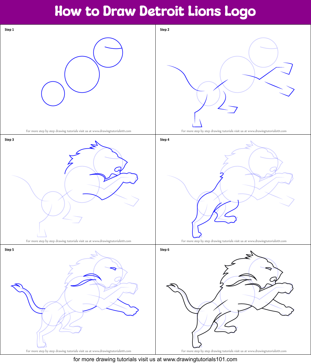 How to Draw Detroit Lions Logo printable step by step drawing