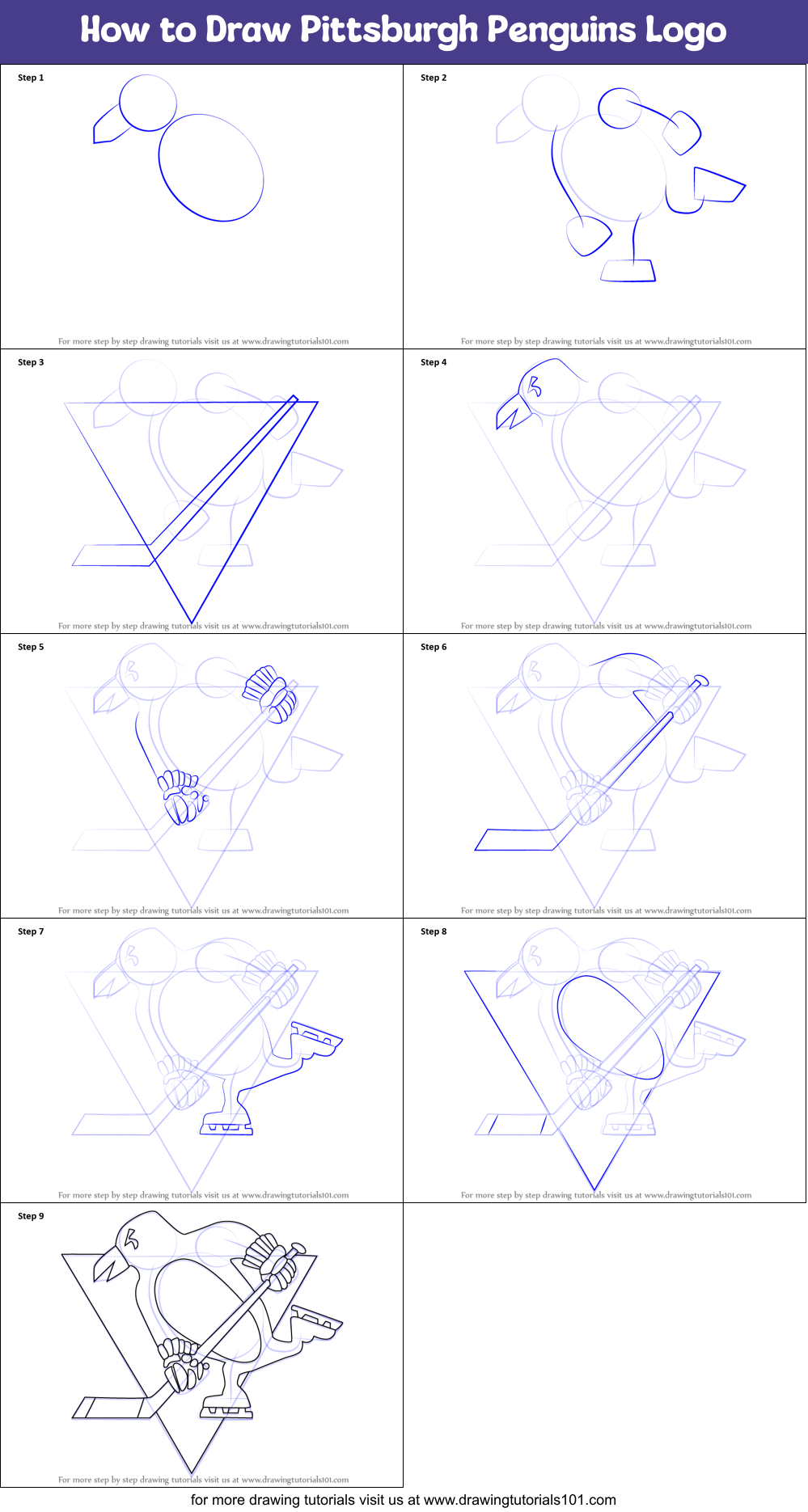 How To Draw Pittsburgh Penguins Logo Printable Step By Step Drawing Sheet Drawingtutorials101 Com