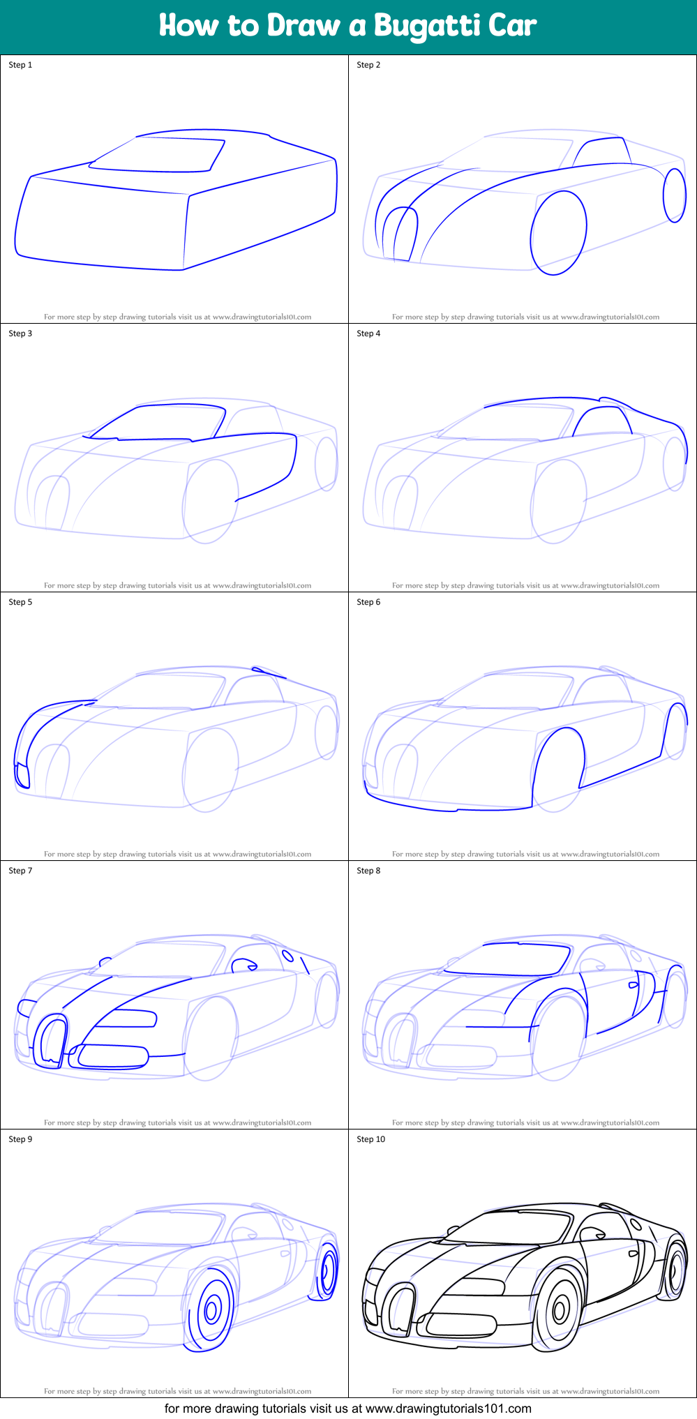 bugatti veyron drawing step by step