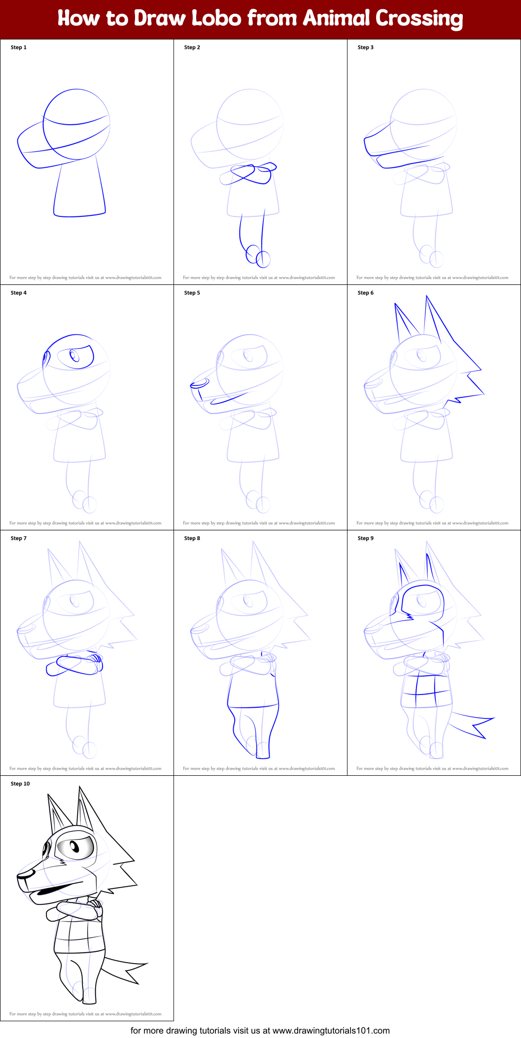 How to Draw Lobo from Animal Crossing printable step by step drawing sheet  : 