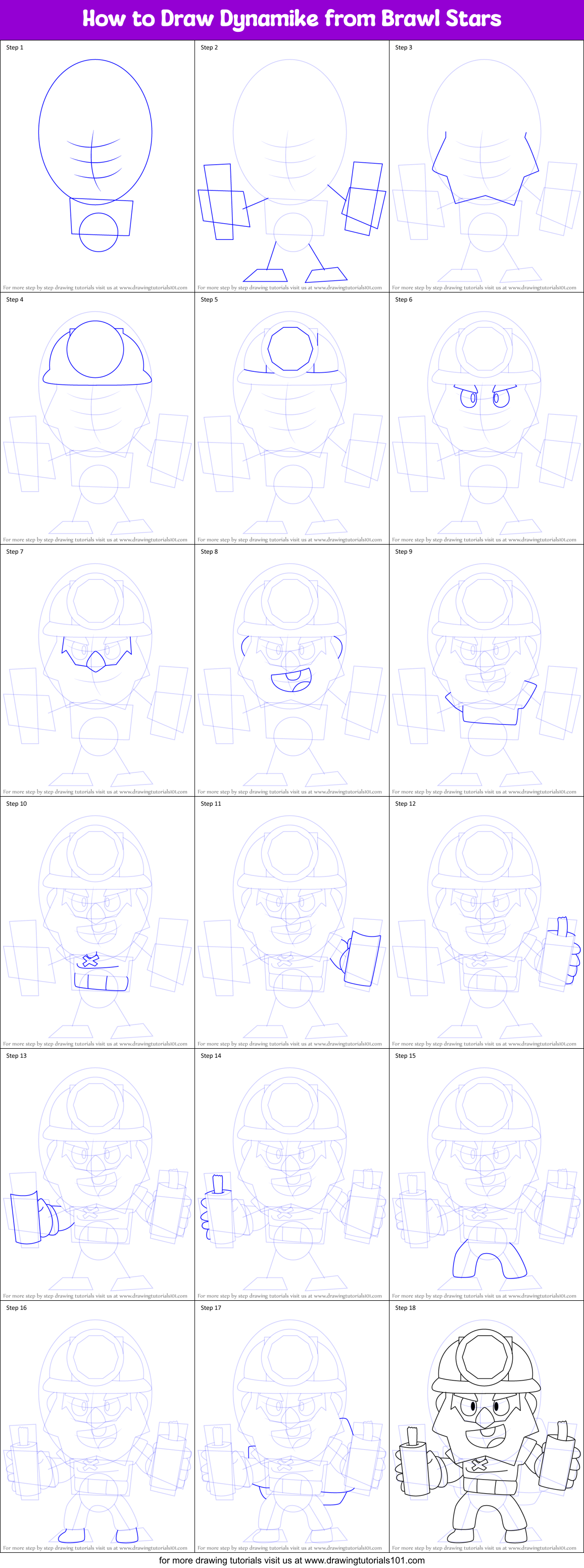 How To Draw Dynamike From Brawl Stars Printable Step By Step Drawing Sheet Drawingtutorials101 Com - dinamike brawl stars png