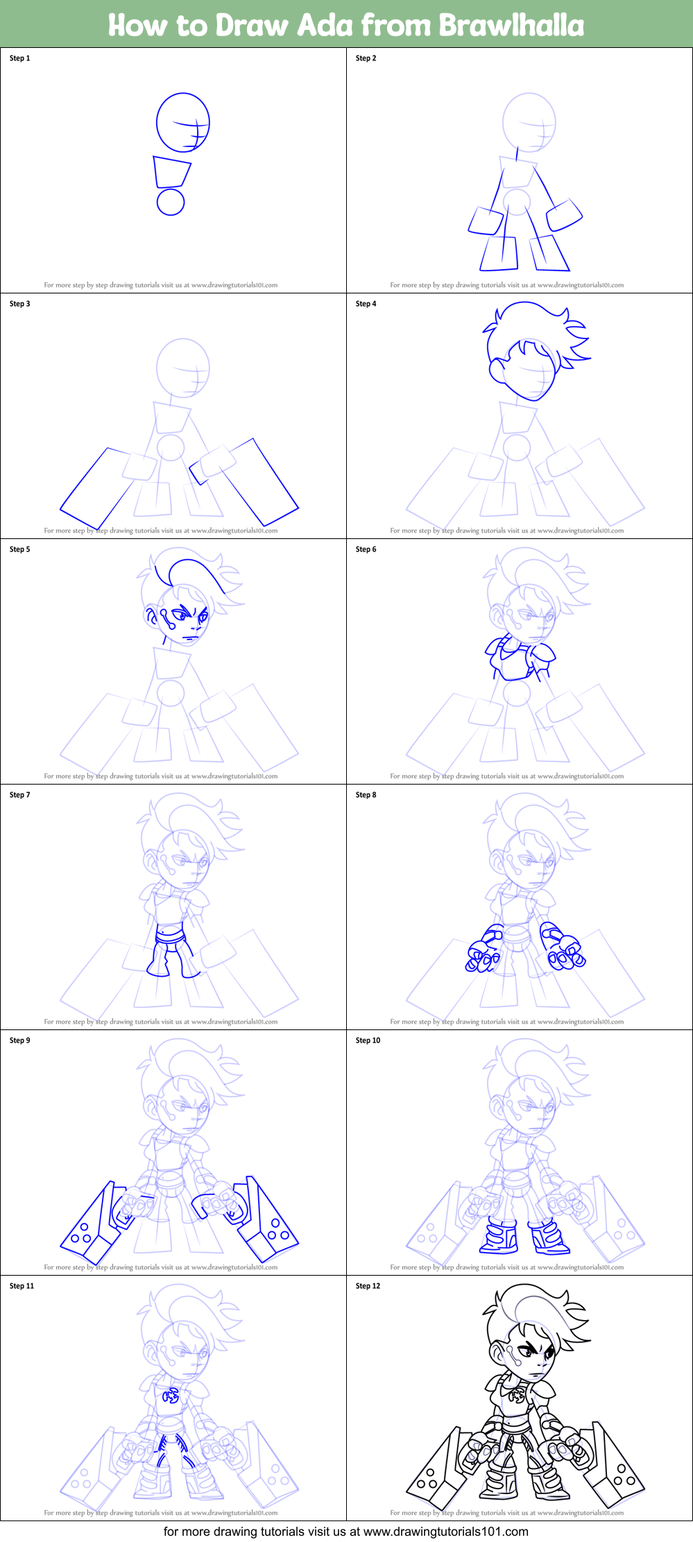 How To Draw Ada From Brawlhalla Printable Step By Step Drawing Sheet Drawingtutorials101 Com