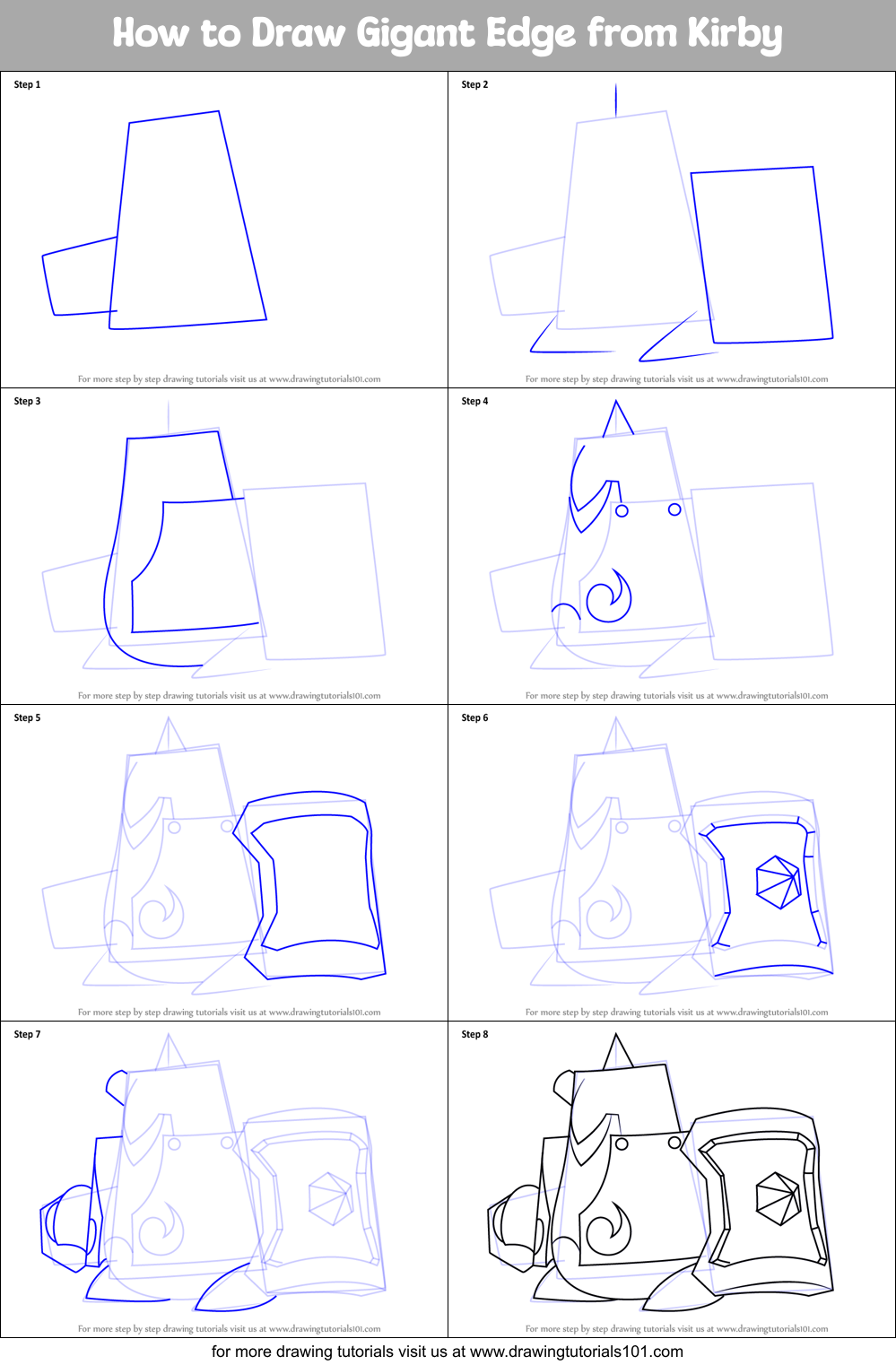How to Draw Gigant Edge from Kirby printable step by step drawing sheet :  