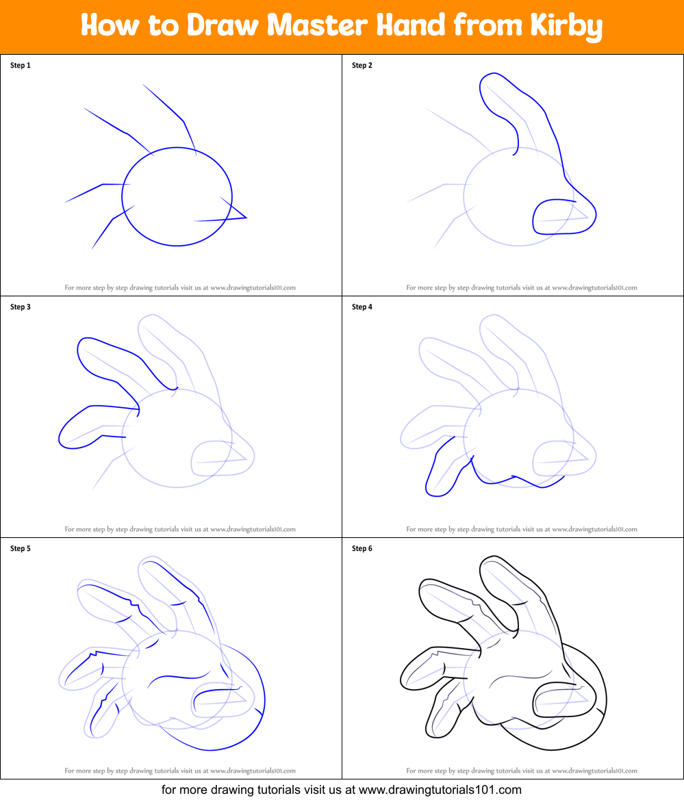 How to Draw Master Hand from Kirby printable step by step drawing sheet :  