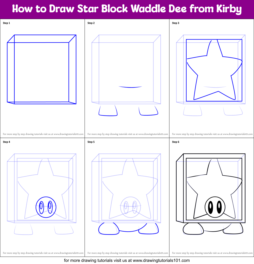 How to Draw Star Block Waddle Dee from Kirby printable step by step drawing  sheet : 