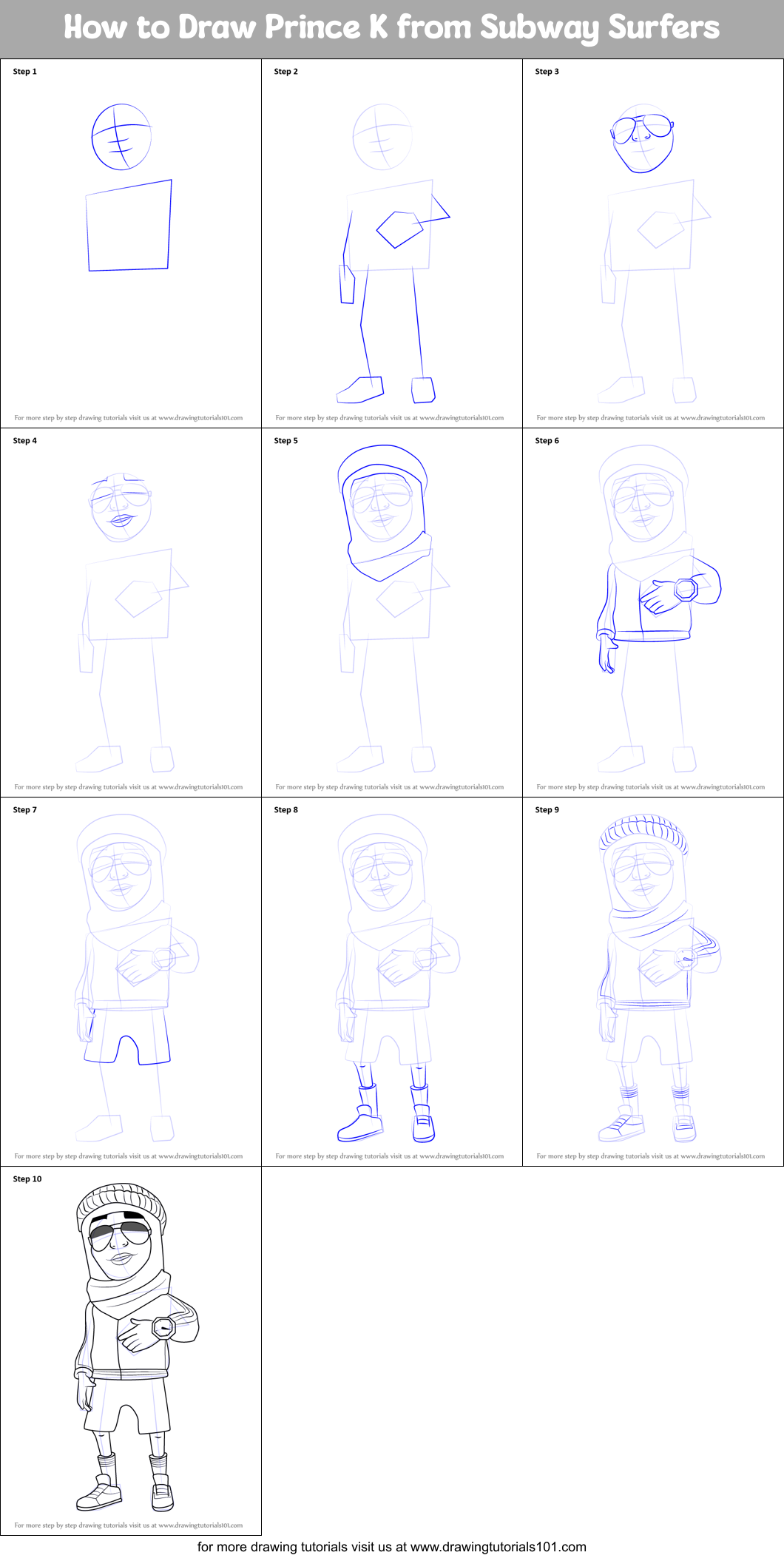 How To Draw Prince K From Subway Surfers Printable Step By Step Drawing Sheet Drawingtutorials101 Com