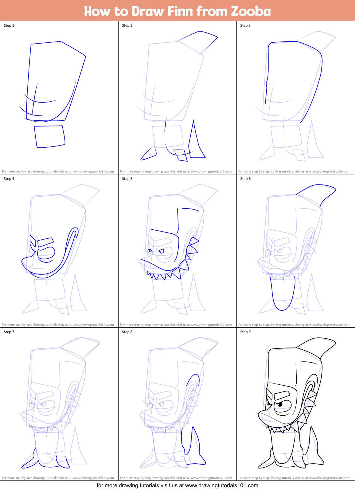 how to draw finn from zooba printable step by step drawing sheet drawingtutorials101 com