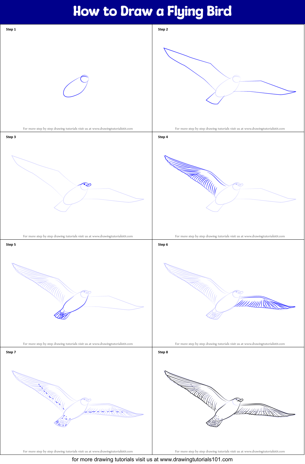 How to Draw a Flying Bird printable step by step drawing sheet