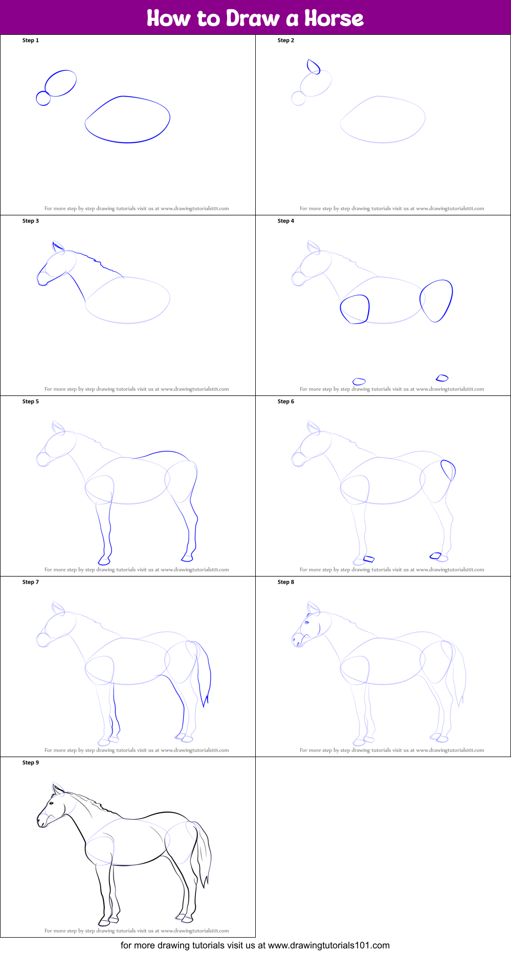 How to Draw a Horse (Farm Animals) Step by Step | DrawingTutorials101.com