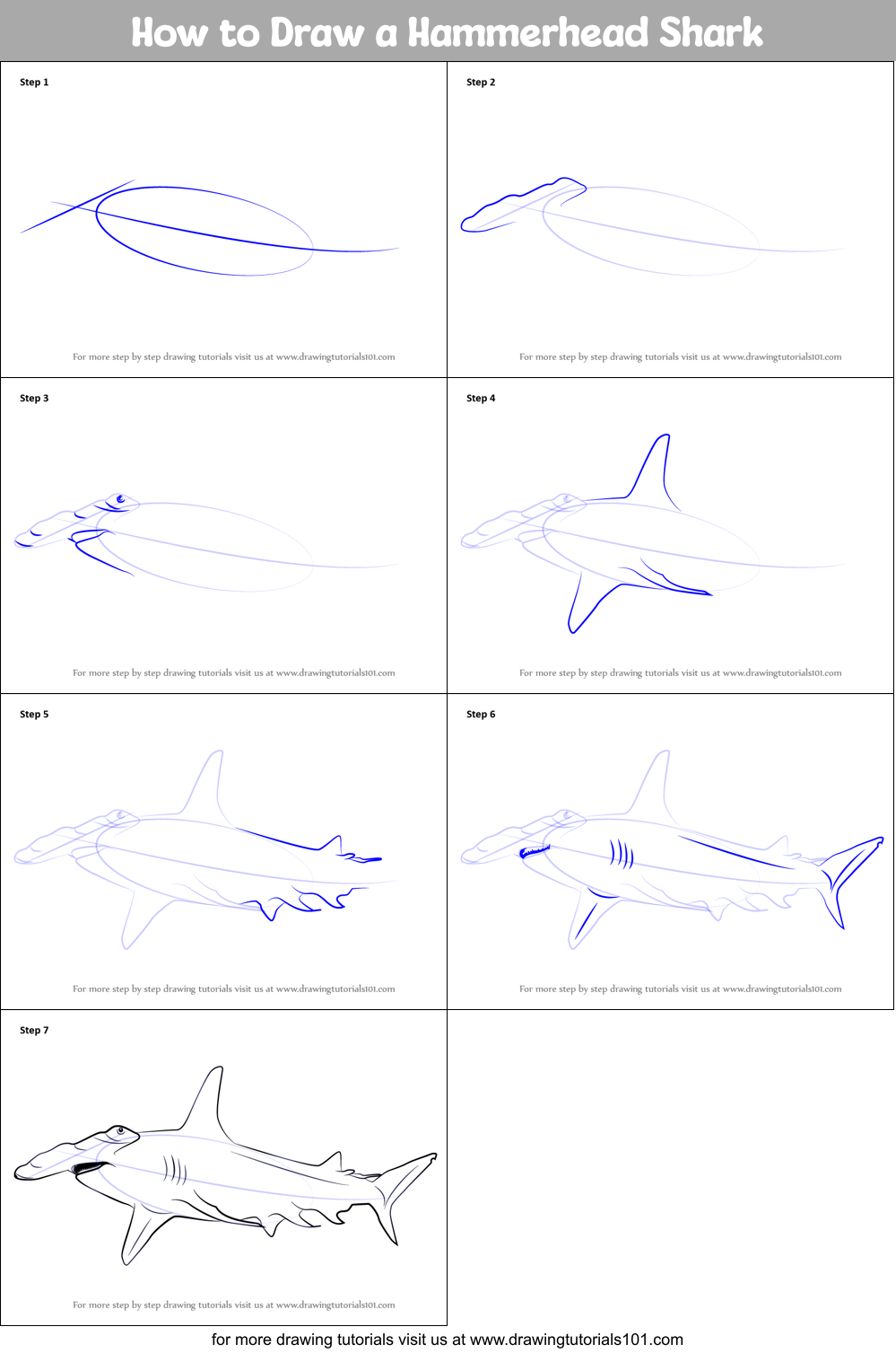 How to Draw a Hammerhead Shark (Fishes) Step by Step ...