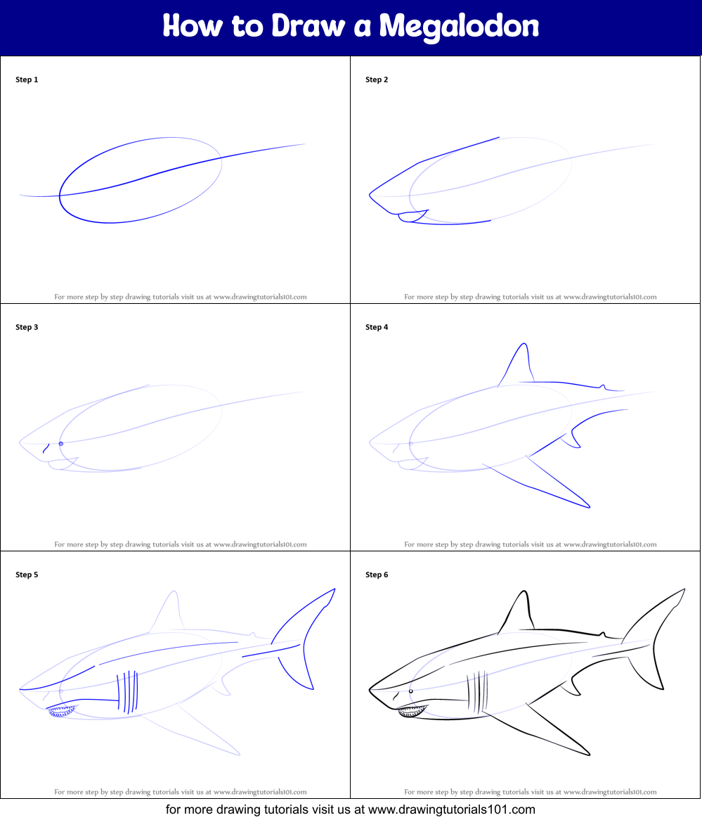 How to Draw a Megalodon printable step by step drawing sheet ...