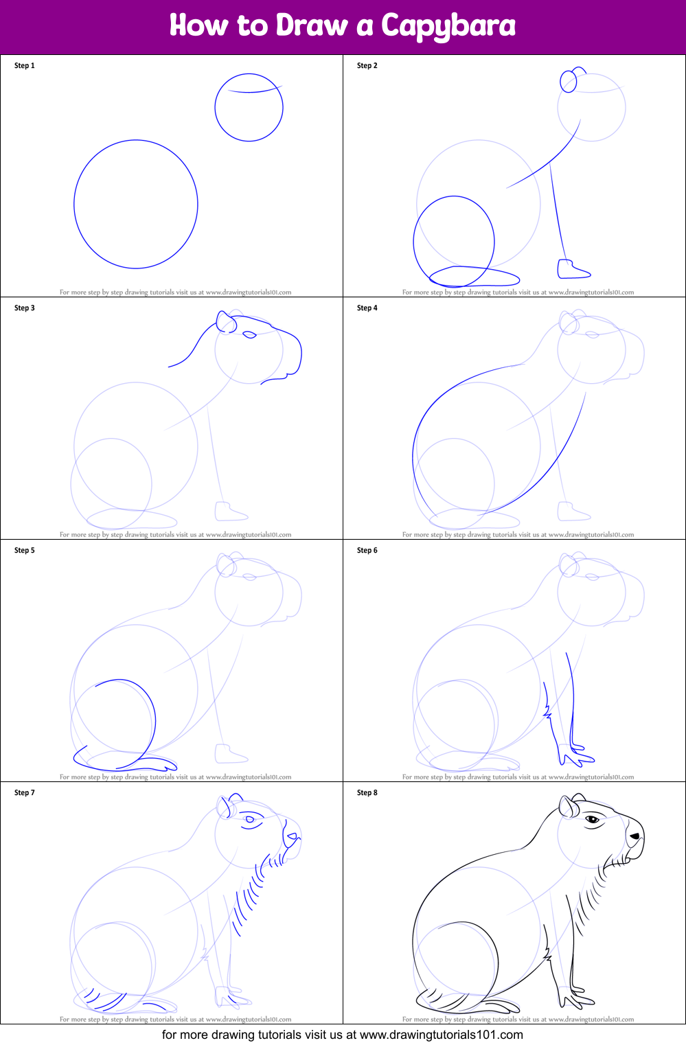 How to Draw a Capybara printable step by step drawing sheet