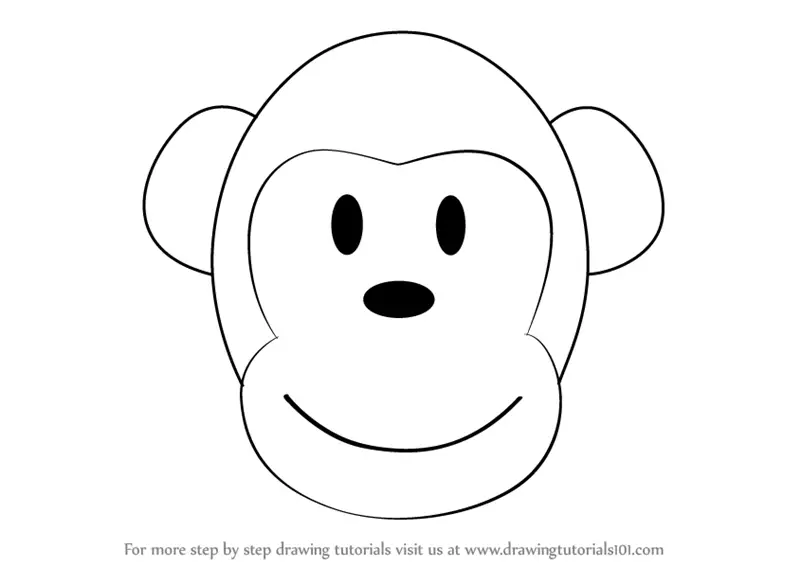 How to Draw a Monkey Cartoon Face (Zoo Animals) Step by Step
