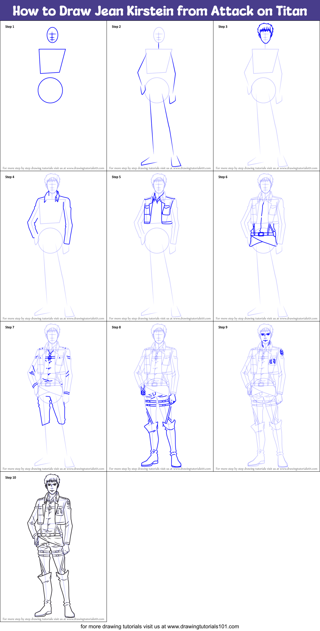 How to Draw Jean Kirstein from Attack on Titan printable 
