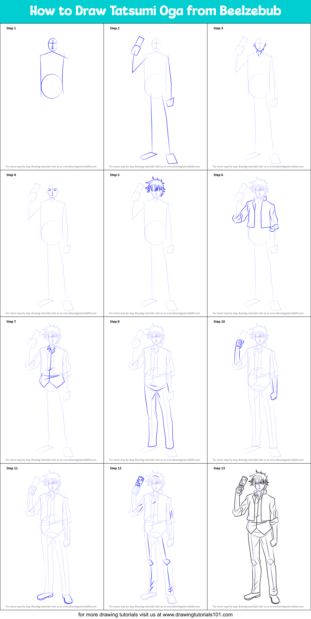 How to Draw Tatsumi Oga from Beelzebub (Beelzebub) Step by Step ...