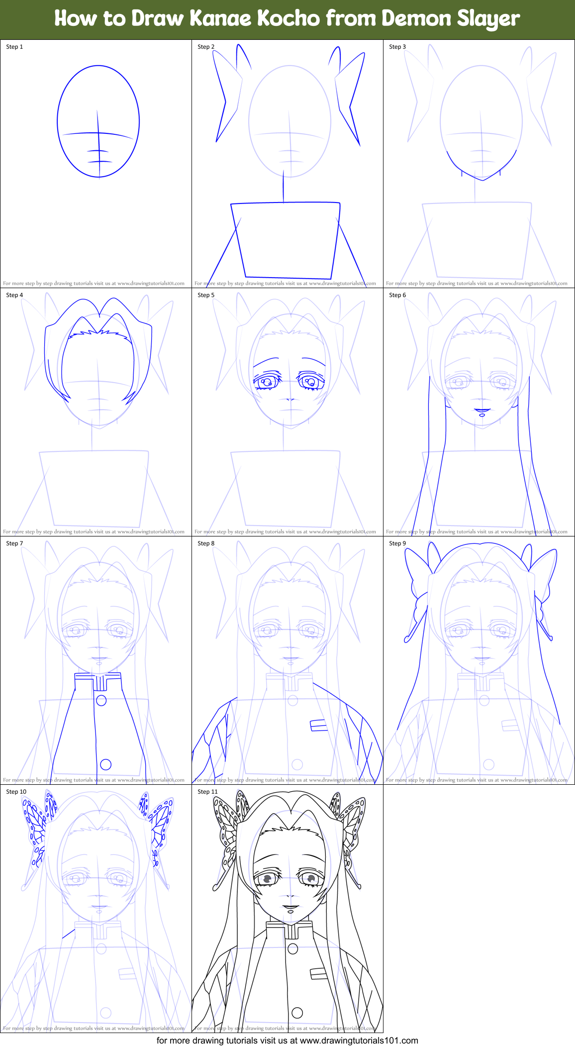 How to Draw Kanae Kocho from Demon Slayer printable step by step
