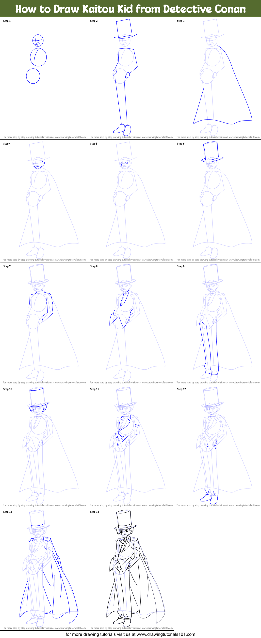 How to Draw Kaitou Kid from Detective Conan (Detective Conan) Step by ...