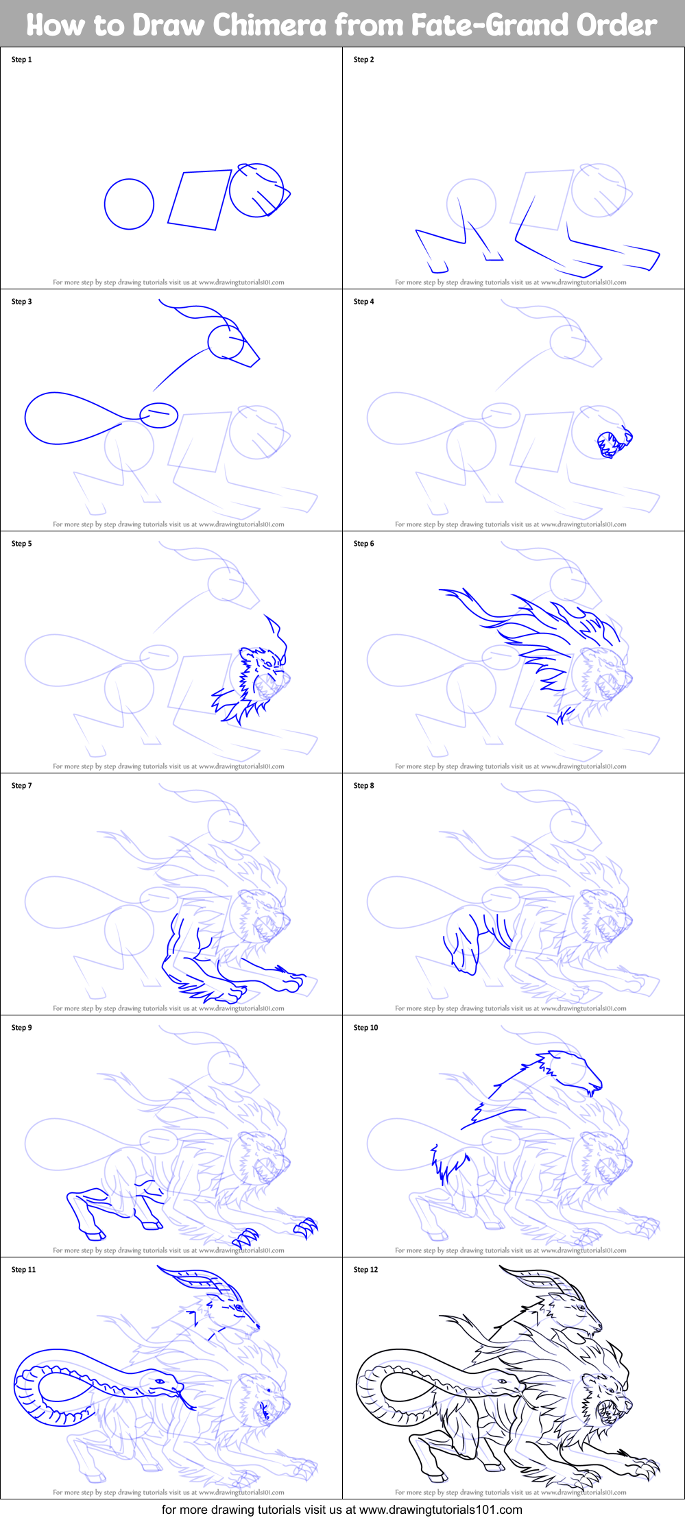 How to Draw Chimera from Fate-Grand Order printable step by step