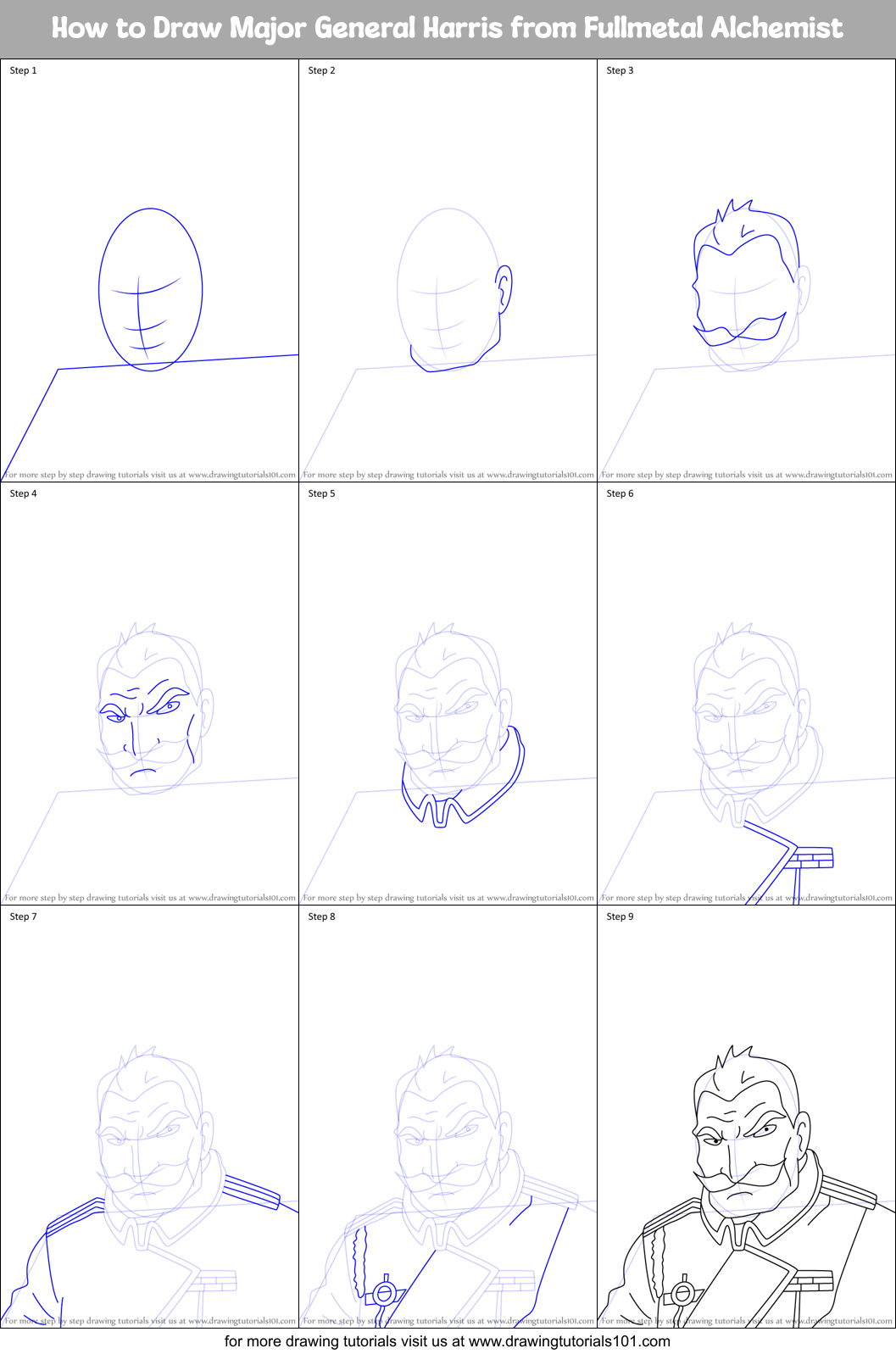 How to Draw Major General Harris from Fullmetal Alchemist printable ...