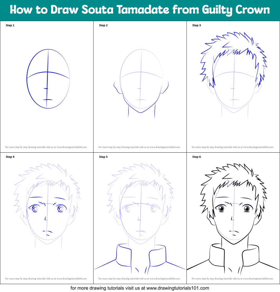 How to Draw Souta Tamadate from Guilty Crown (Guilty Crown) Step by ...