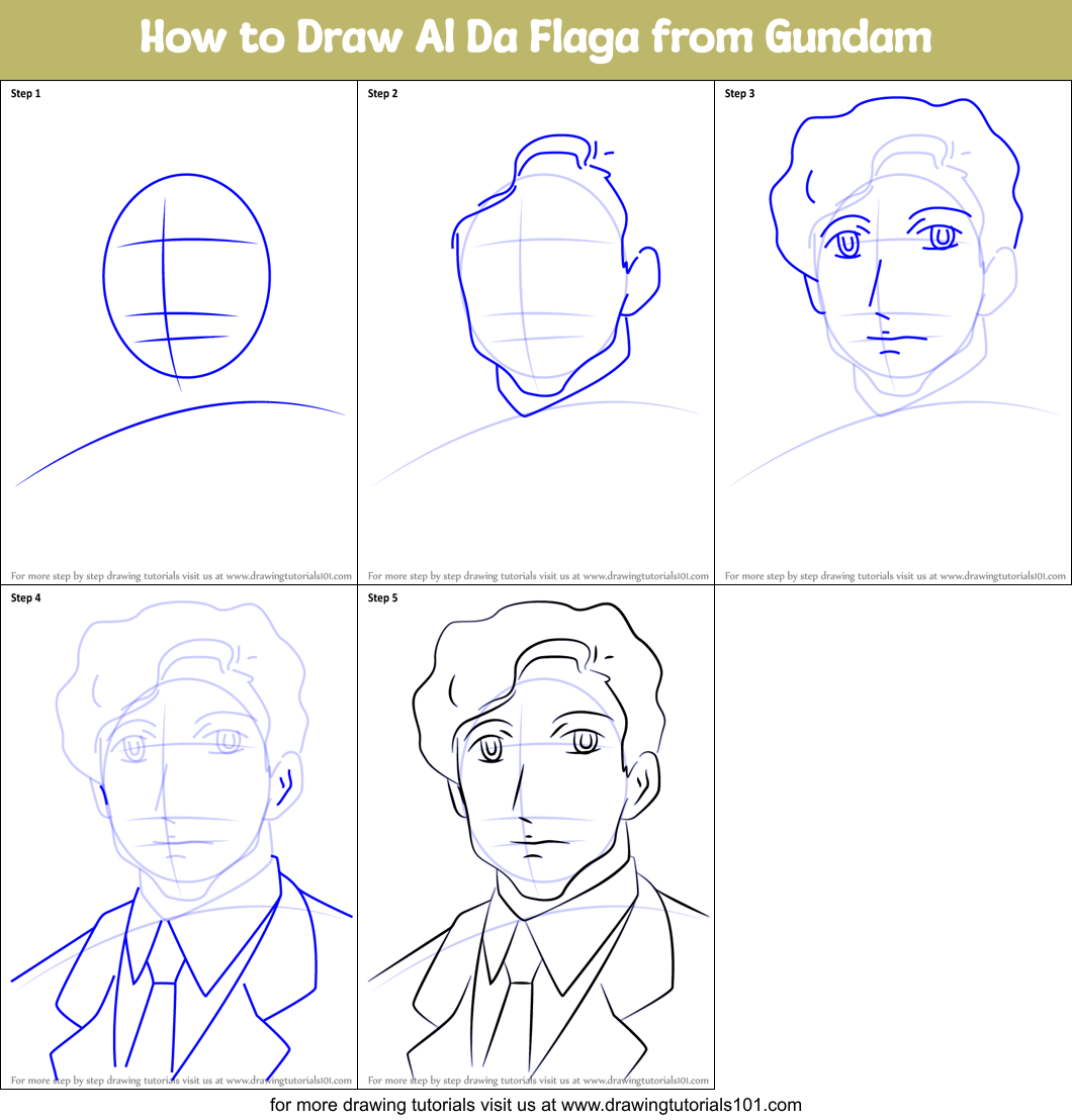 How to Draw Al Da Flaga from Gundam printable step by step drawing